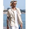 imageCOOFANDY Mens Wrinkle Free Untucked Cuban Shirt Business Casual Button Down Shirts Short Sleeve ShirtBeige
