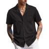 imageCOOFANDY Mens Wrinkle Free Untucked Cuban Shirt Business Casual Button Down Shirts Short Sleeve ShirtBlack