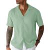 imageCOOFANDY Mens Cuban Guayabera Shirt Short Sleeve Button Down Shirts Casual Summer Beach Linen ShirtsA  Light Green