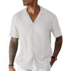 imageCOOFANDY Mens Cuban Guayabera Shirt Short Sleeve Button Down Shirts Casual Summer Beach Linen ShirtsA  White