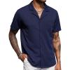 imageCOOFANDY Mens Wrinkle Free Untucked Cuban Shirt Business Casual Button Down Shirts Short Sleeve ShirtDark Blue