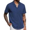 imageCOOFANDY Mens Wrinkle Free Untucked Cuban Shirt Business Casual Button Down Shirts Short Sleeve ShirtNavy Blue