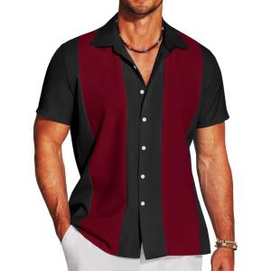 imageCOOFANDY Mens Casual Vintage Bowling Shirt Short Sleeve Button Down Summer Beach Untucked ShirtsBlackred