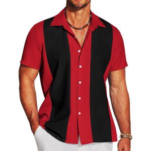 imageCOOFANDY Mens Casual Vintage Bowling Shirt Short Sleeve Button Down Summer Beach Untucked ShirtsPoppy Redwhite