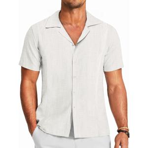 imageCOOFANDY Mens Cuban Guayabera Shirt Short Sleeve Button Down Shirts Casual Summer Beach Linen ShirtsA  White Paisley