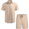 imageCOOFANDY Mens 2 Pieces Linen Set Short Sleeve Button Down Shirts Summer Beach Shorts Casual OutfitsApricot