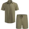 imageCOOFANDY Mens 2 Pieces Linen Set Short Sleeve Button Down Shirts Summer Beach Shorts Casual OutfitsArmy Green