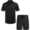 imageCOOFANDY Mens 2 Pieces Linen Set Short Sleeve Button Down Shirts Summer Beach Shorts Casual OutfitsBlack
