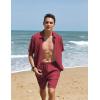 imageCOOFANDY Mens 2 Pieces Linen Set Short Sleeve Button Down Shirts Summer Beach Shorts Casual OutfitsDark Red