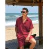 imageCOOFANDY Mens 2 Pieces Linen Set Short Sleeve Button Down Shirts Summer Beach Shorts Casual OutfitsDark Red