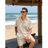 imageCOOFANDY Mens 2 Pieces Linen Set Short Sleeve Button Down Shirts Summer Beach Shorts Casual OutfitsKhaki