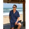imageCOOFANDY Mens 2 Pieces Linen Set Short Sleeve Button Down Shirts Summer Beach Shorts Casual OutfitsNavy Blue