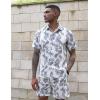 imageCOOFANDY Mens 2 Pieces Linen Set Short Sleeve Button Down Shirts Summer Beach Shorts Casual OutfitsNavy Blue Leaves