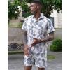 imageCOOFANDY Mens 2 Pieces Linen Set Short Sleeve Button Down Shirts Summer Beach Shorts Casual OutfitsNavy Blue Leaves