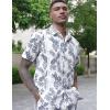 imageCOOFANDY Mens 2 Pieces Linen Set Short Sleeve Button Down Shirts Summer Beach Shorts Casual OutfitsNavy Blue Leaves