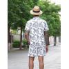 imageCOOFANDY Mens 2 Pieces Linen Set Short Sleeve Button Down Shirts Summer Beach Shorts Casual OutfitsNavy Blue Leaves