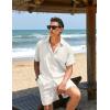 imageCOOFANDY Mens 2 Pieces Linen Set Short Sleeve Button Down Shirts Summer Beach Shorts Casual OutfitsWhite