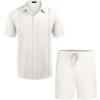 imageCOOFANDY Mens 2 Pieces Linen Set Short Sleeve Button Down Shirts Summer Beach Shorts Casual OutfitsWhite