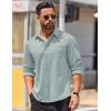 imageCOOFANDY Mens Long Sleeve Wrinkle Free Shirts Casual Button Down Stretch Dress Shirt with PocketLight Blue