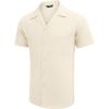 imageCOOFANDY Mens Waffle Shirt Button Down Short Sleeve Shirt Loose Fit Cuban Beach TopsApricot