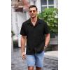 imageCOOFANDY Mens Waffle Shirt Button Down Short Sleeve Shirt Loose Fit Cuban Beach TopsBlack