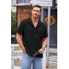 imageCOOFANDY Mens Waffle Shirt Button Down Short Sleeve Shirt Loose Fit Cuban Beach TopsBlack