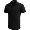 imageCOOFANDY Mens Waffle Shirt Button Down Short Sleeve Shirt Loose Fit Cuban Beach TopsBlack