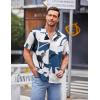 imageCOOFANDY Mens Waffle Shirt Button Down Short Sleeve Shirt Loose Fit Cuban Beach TopsBlue White
