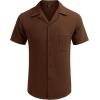 imageCOOFANDY Mens Waffle Shirt Button Down Short Sleeve Shirt Loose Fit Cuban Beach TopsBrown