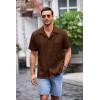 imageCOOFANDY Mens Waffle Shirt Button Down Short Sleeve Shirt Loose Fit Cuban Beach TopsBrown