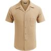 imageCOOFANDY Mens Waffle Shirt Button Down Short Sleeve Shirt Loose Fit Cuban Beach TopsDark Khaki