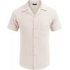 imageCOOFANDY Mens Waffle Shirt Button Down Short Sleeve Shirt Loose Fit Cuban Beach TopsKhaki