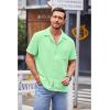 imageCOOFANDY Mens Waffle Shirt Button Down Short Sleeve Shirt Loose Fit Cuban Beach TopsLight Green