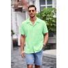 imageCOOFANDY Mens Waffle Shirt Button Down Short Sleeve Shirt Loose Fit Cuban Beach TopsLight Green