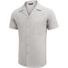 imageCOOFANDY Mens Waffle Shirt Button Down Short Sleeve Shirt Loose Fit Cuban Beach TopsLight Grey