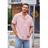 imageCOOFANDY Mens Waffle Shirt Button Down Short Sleeve Shirt Loose Fit Cuban Beach TopsLight Pink