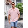 imageCOOFANDY Mens Waffle Shirt Button Down Short Sleeve Shirt Loose Fit Cuban Beach TopsLight Pink