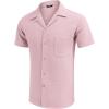 imageCOOFANDY Mens Waffle Shirt Button Down Short Sleeve Shirt Loose Fit Cuban Beach TopsLight Pink