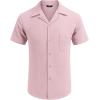imageCOOFANDY Mens Waffle Shirt Button Down Short Sleeve Shirt Loose Fit Cuban Beach TopsLight Pink