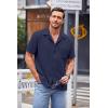 imageCOOFANDY Mens Waffle Shirt Button Down Short Sleeve Shirt Loose Fit Cuban Beach TopsNavy Blue
