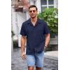 imageCOOFANDY Mens Waffle Shirt Button Down Short Sleeve Shirt Loose Fit Cuban Beach TopsNavy Blue