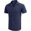 imageCOOFANDY Mens Waffle Shirt Button Down Short Sleeve Shirt Loose Fit Cuban Beach TopsNavy Blue