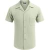 imageCOOFANDY Mens Waffle Shirt Button Down Short Sleeve Shirt Loose Fit Cuban Beach TopsOlive Green