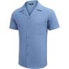 imageCOOFANDY Mens Waffle Shirt Button Down Short Sleeve Shirt Loose Fit Cuban Beach TopsRoyal Blue