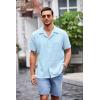 imageCOOFANDY Mens Waffle Shirt Button Down Short Sleeve Shirt Loose Fit Cuban Beach TopsSky Blue
