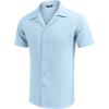 imageCOOFANDY Mens Waffle Shirt Button Down Short Sleeve Shirt Loose Fit Cuban Beach TopsSky Blue