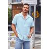 imageCOOFANDY Mens Waffle Shirt Button Down Short Sleeve Shirt Loose Fit Cuban Beach TopsSky Blue