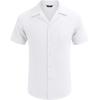 imageCOOFANDY Mens Waffle Shirt Button Down Short Sleeve Shirt Loose Fit Cuban Beach TopsWhite