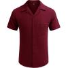 imageCOOFANDY Mens Waffle Shirt Button Down Short Sleeve Shirt Loose Fit Cuban Beach TopsWine Red