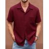 imageCOOFANDY Mens Waffle Shirt Button Down Short Sleeve Shirt Loose Fit Cuban Beach TopsWine Red